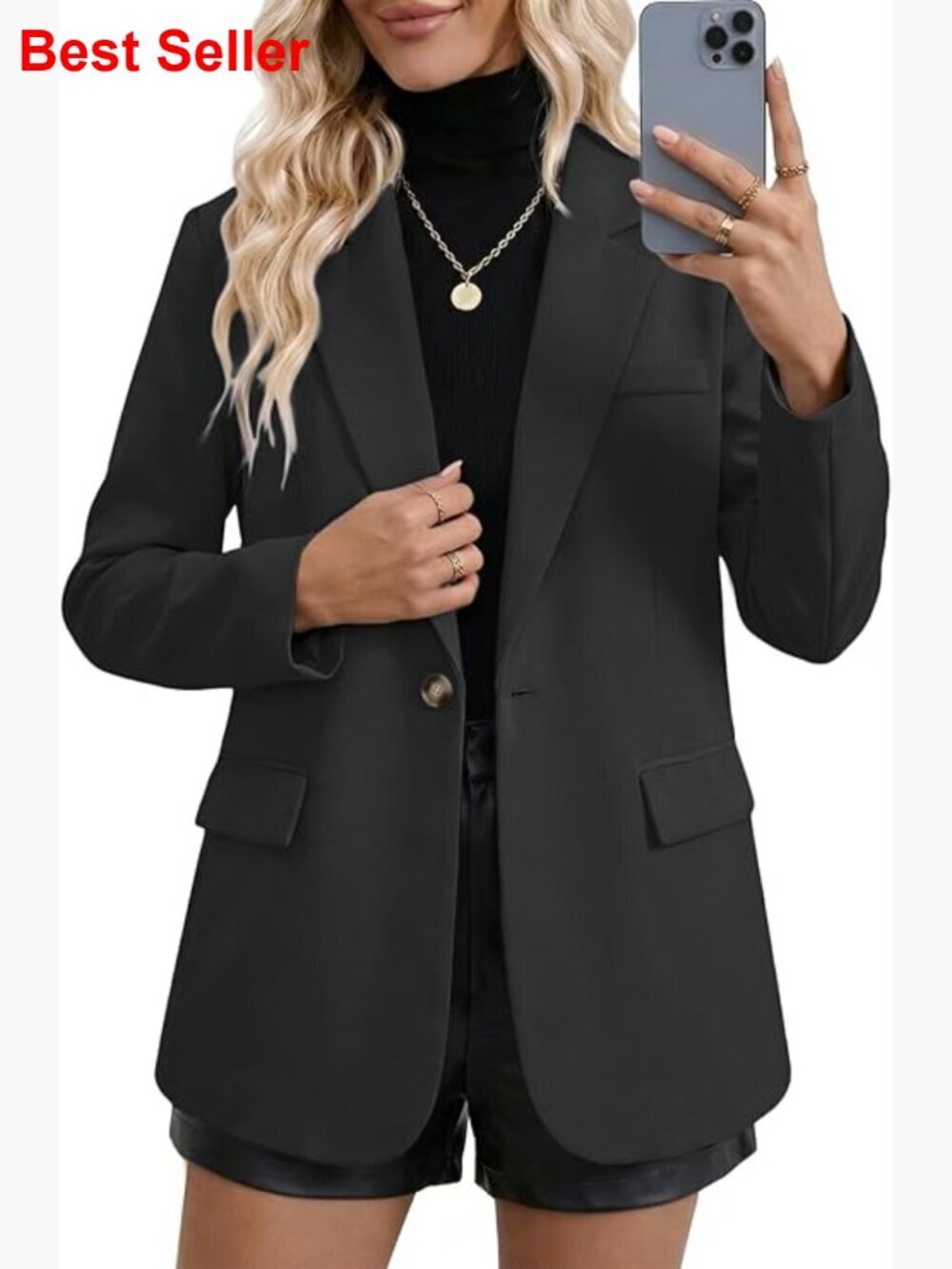 Lightweight Polyester Blend Oversized Belted Blazer Jacket with Pockets